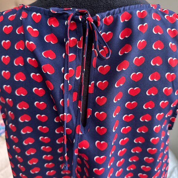 Cynthia Rowley Red & Navy Heart Sleeveless Blouse Rear Tie Large - Picture 4 of 5